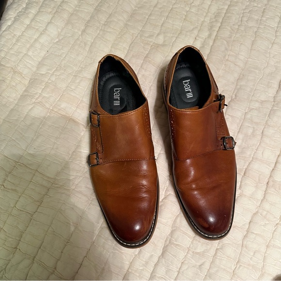 Bar III Men's 8.5 Jesse Leather Monk-Strap Oxfords Cognac Double Buckle Retro - Picture 2 of 4
